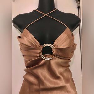 Roberta %100 Silk Golden Bronze Slip Dress Evening Gown Formal Prom Wedding